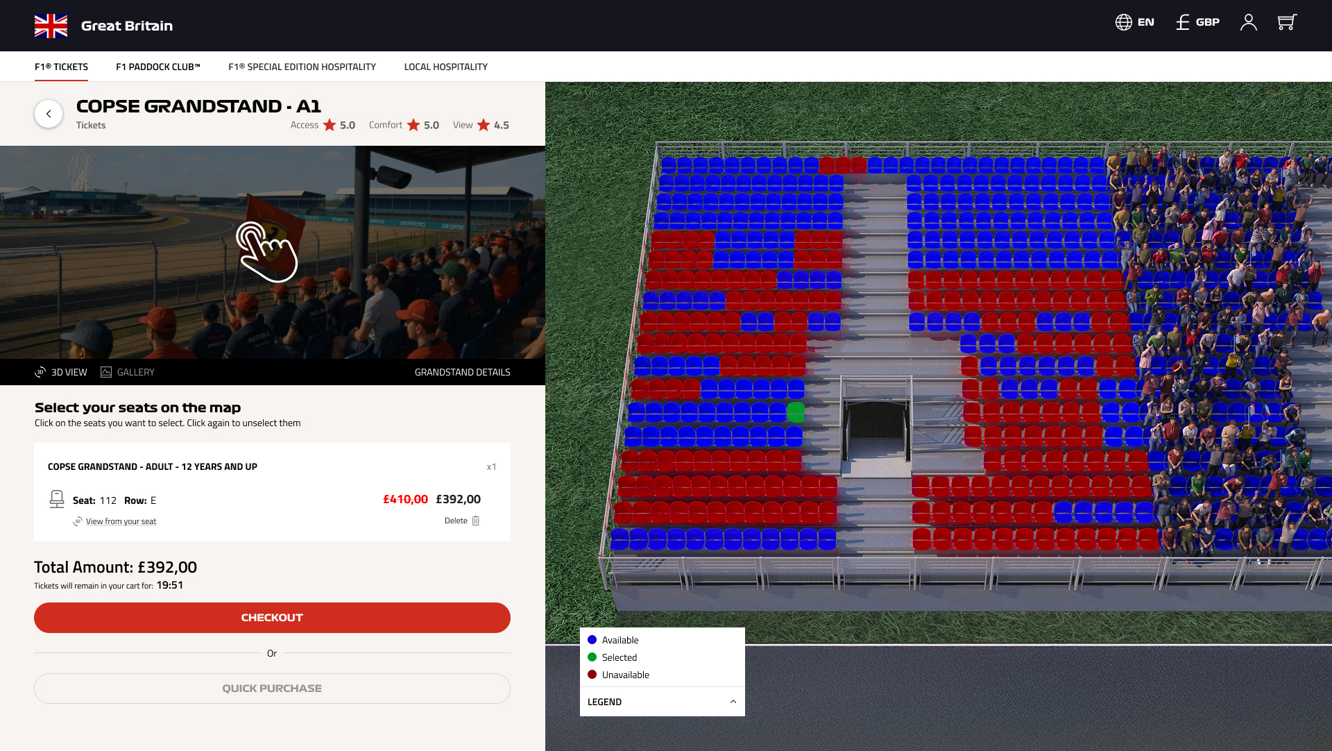 F1 Ticketshop — 3D seat selection, real-time availability